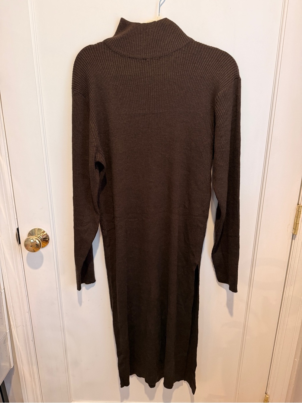 PrettyLittleThing Dark Brown Ribbed Midi Turtleneck Dress